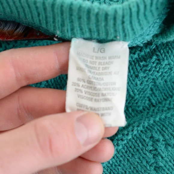 Vintage Parkhurts Teal 60% Cotton Knit Crewneck Sweater Size Large - Picture 12 of 12